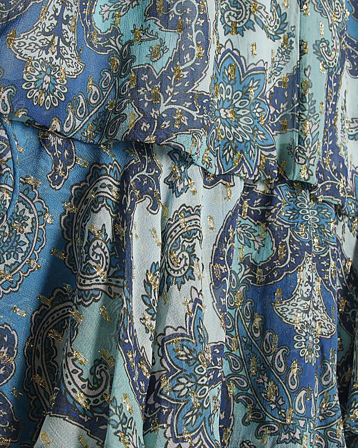 Blue Paisley Metallic Mini Dress