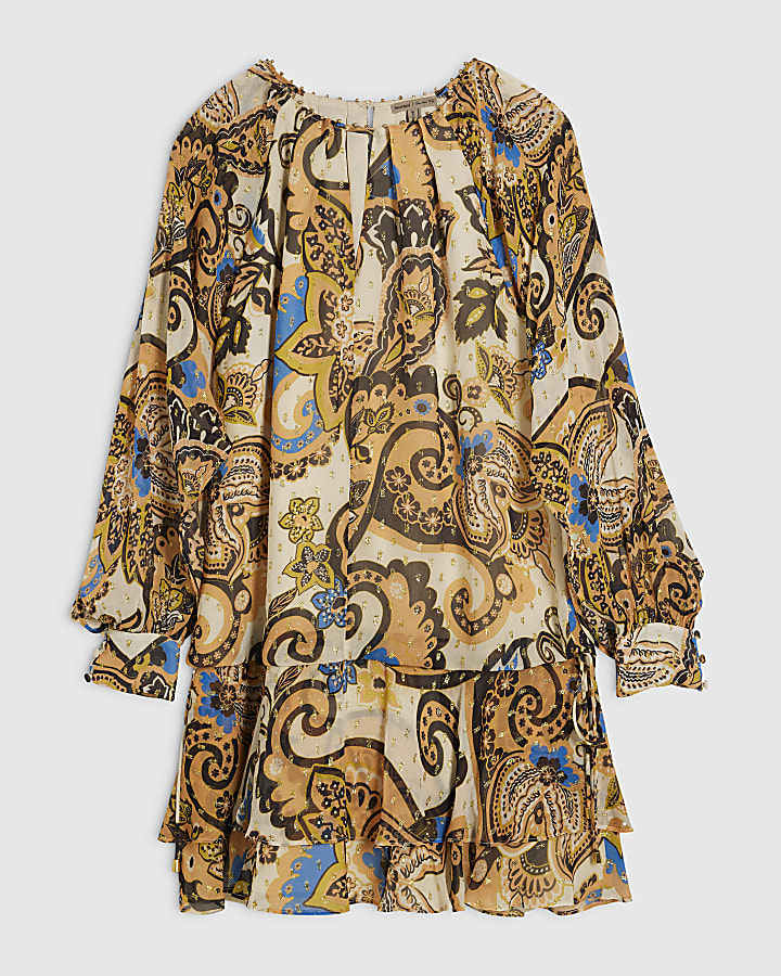 Cream Paisley Metallic Mini Dress