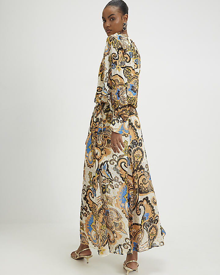 Cream Paisley Metallic Maxi Dress