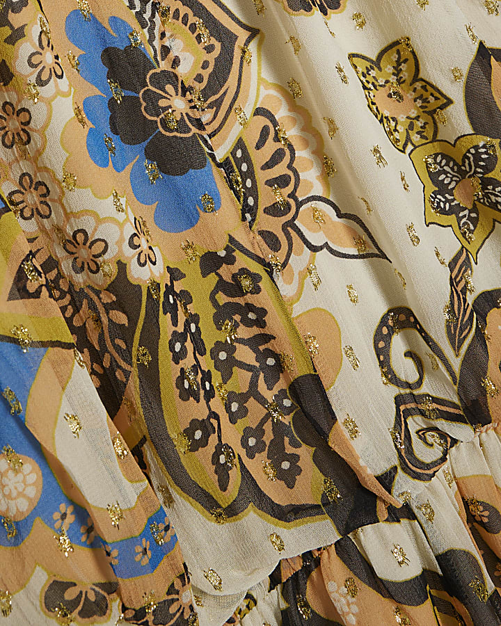 Cream Paisley Metallic Maxi Dress