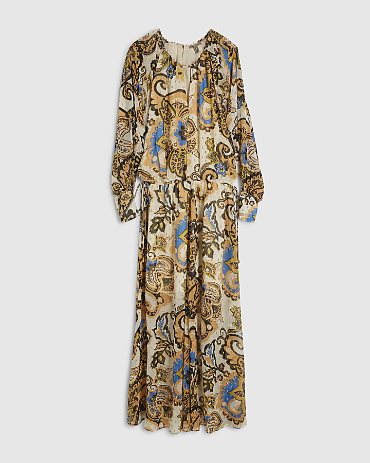 Cream Paisley Metallic Maxi Dress