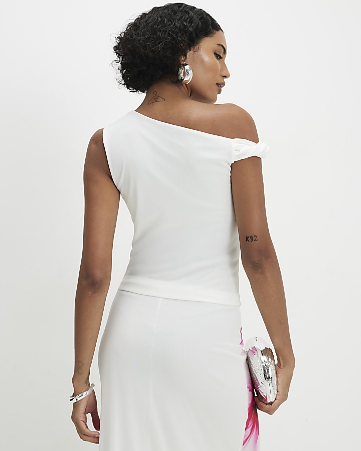 White Mesh Floral Print Top