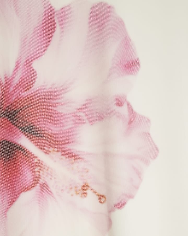 White Mesh Floral Print Maxi Skirt