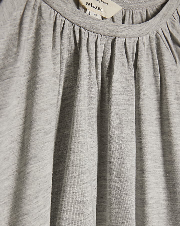 Grey Long Sleeve Ruched Bubble Hem Top