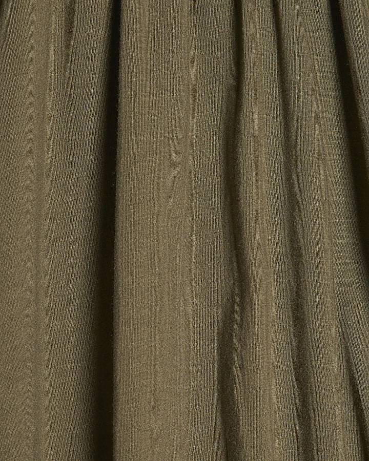 Khaki Cotton Blend Long Sleeve Bubble Hem Top