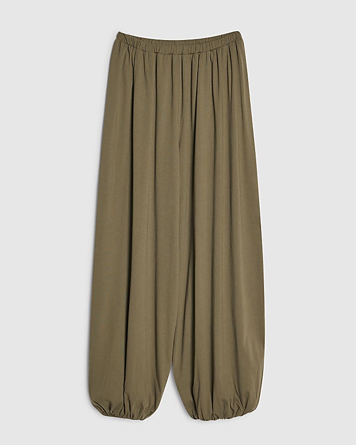 Khaki Cotton Blend Bubble Hem Trousers