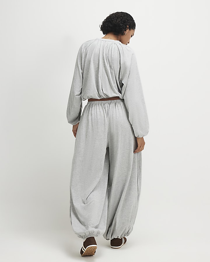 Grey Ruched Bubble Hem Trousers