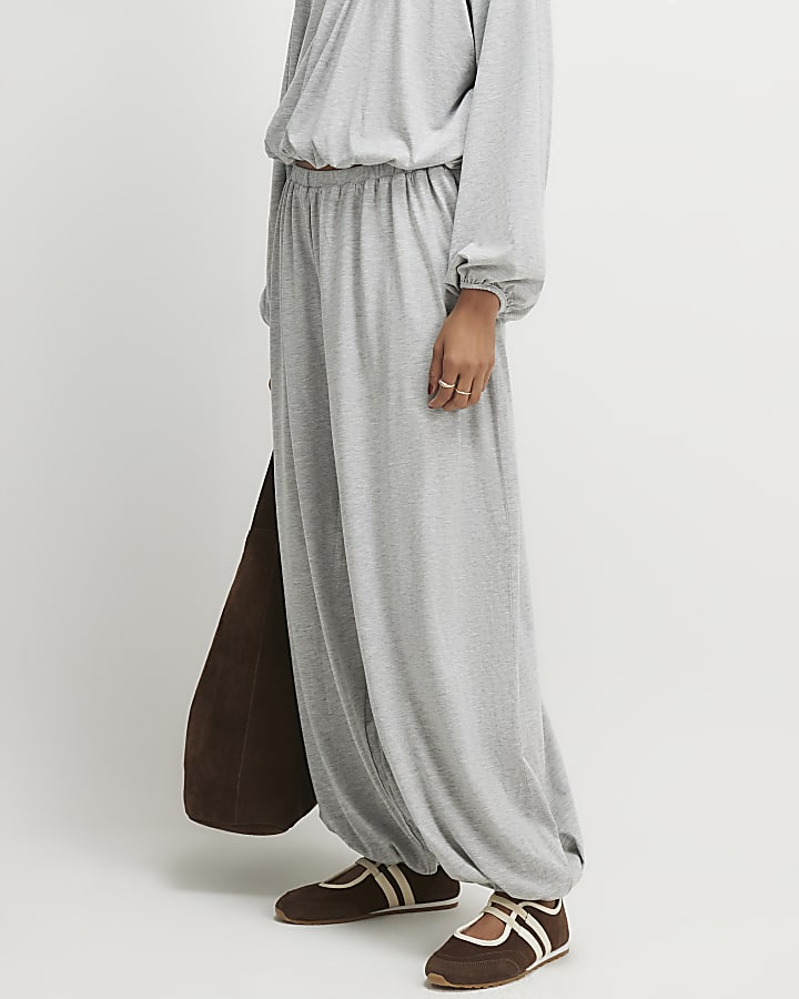 Grey Ruched Bubble Hem Trousers