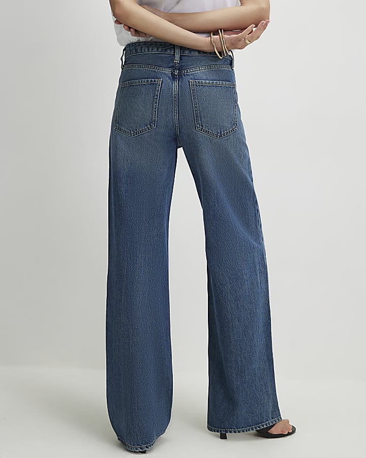 Blue Ripped Relaxed Straight Jeans