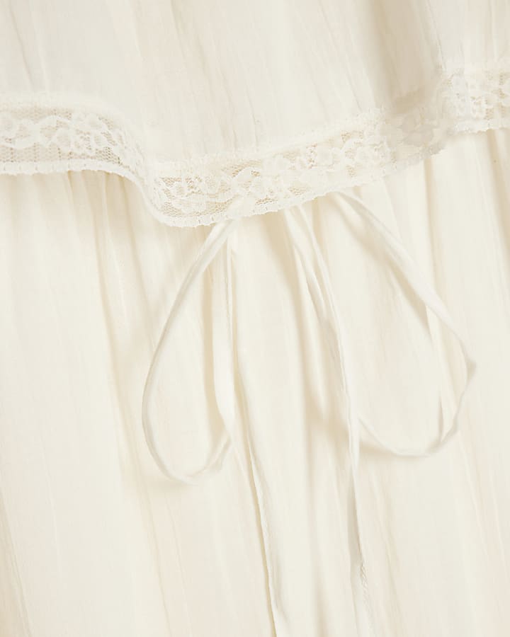 Cream Cotton Blend Lace Insert Jumpsuit