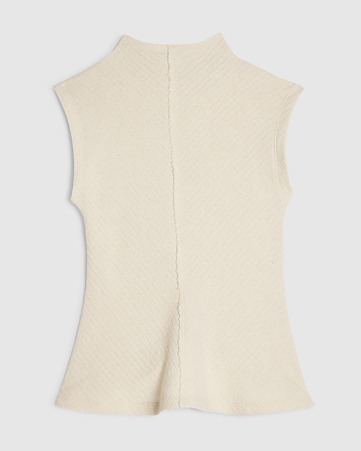 Cream Textured Grown On Neck Top
