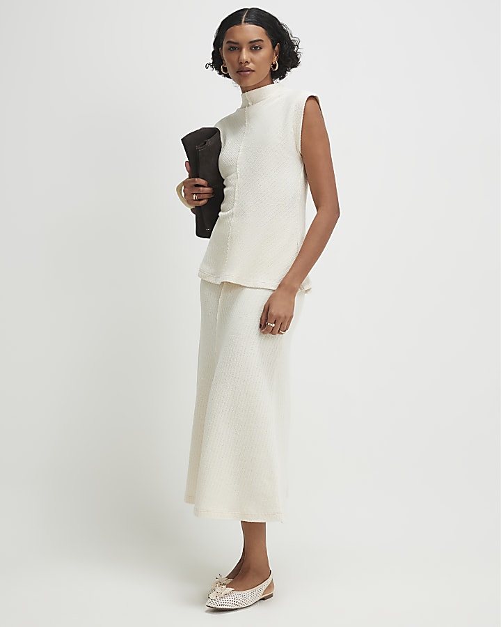 Cream Textured Grown On Neck Top