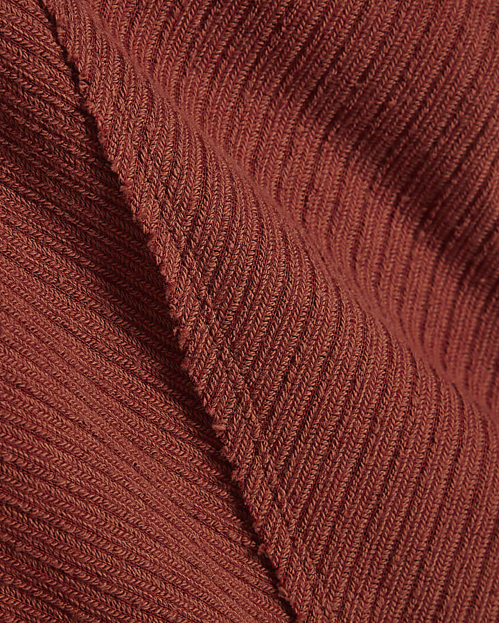 Brown Textured Grown On Neck Top