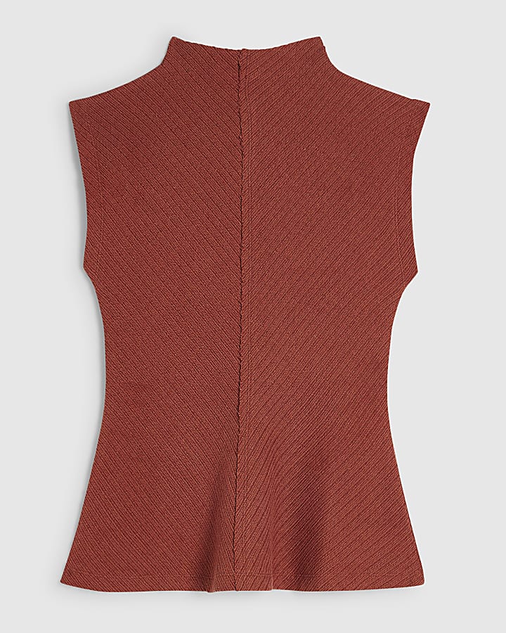 Brown Textured Grown On Neck Top