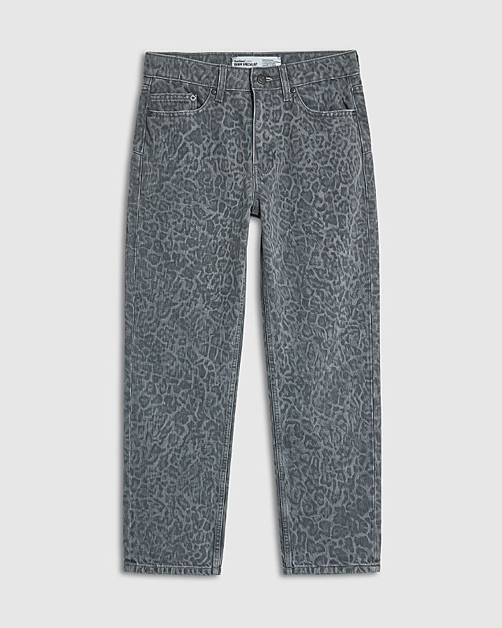 Grey Leopard Print Barrel Leg Jeans