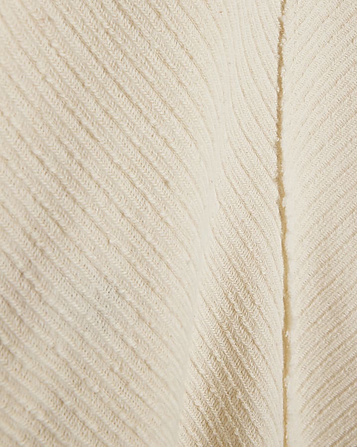 Petite Cream Textured Grown On Neck Top