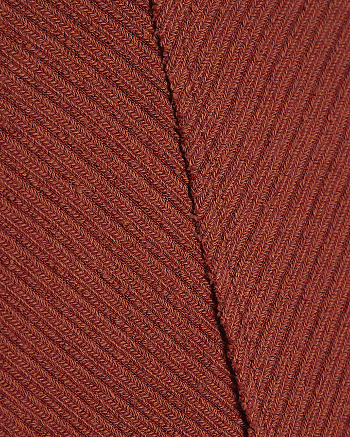 Petite Brown Textured Grown On Neck Top