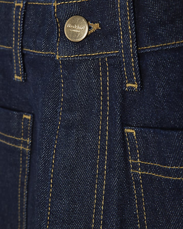 Blue High Waisted Front Pocket Palazzo Jeans