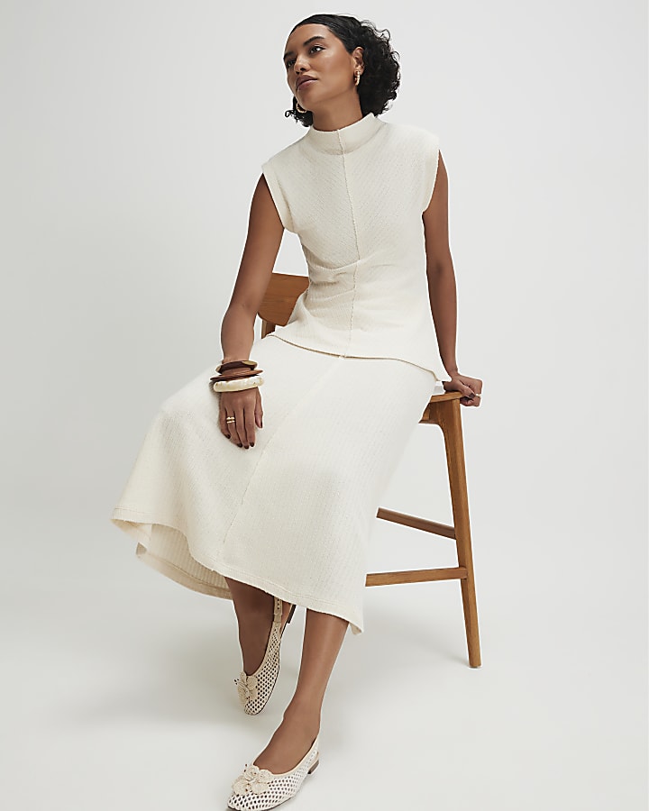 Cream Textured Full Skirt