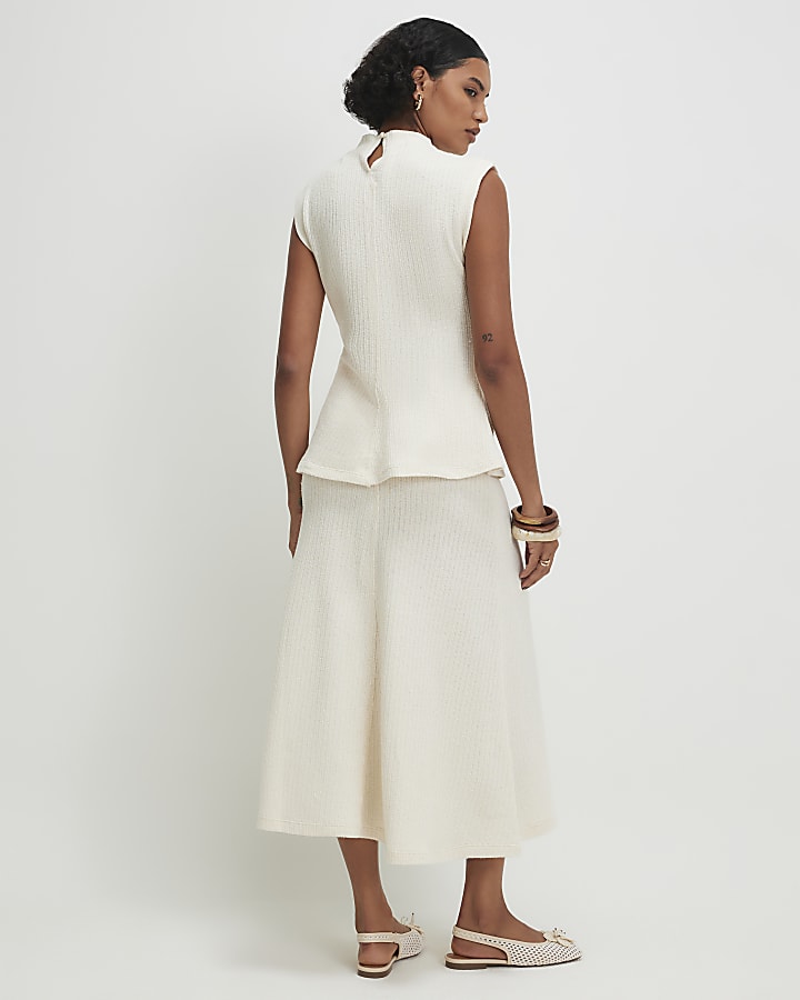 Cream Textured Full Skirt