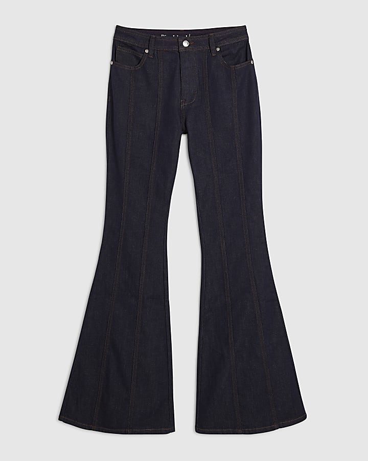 Blue Seam Detail Flare Leg Jeans