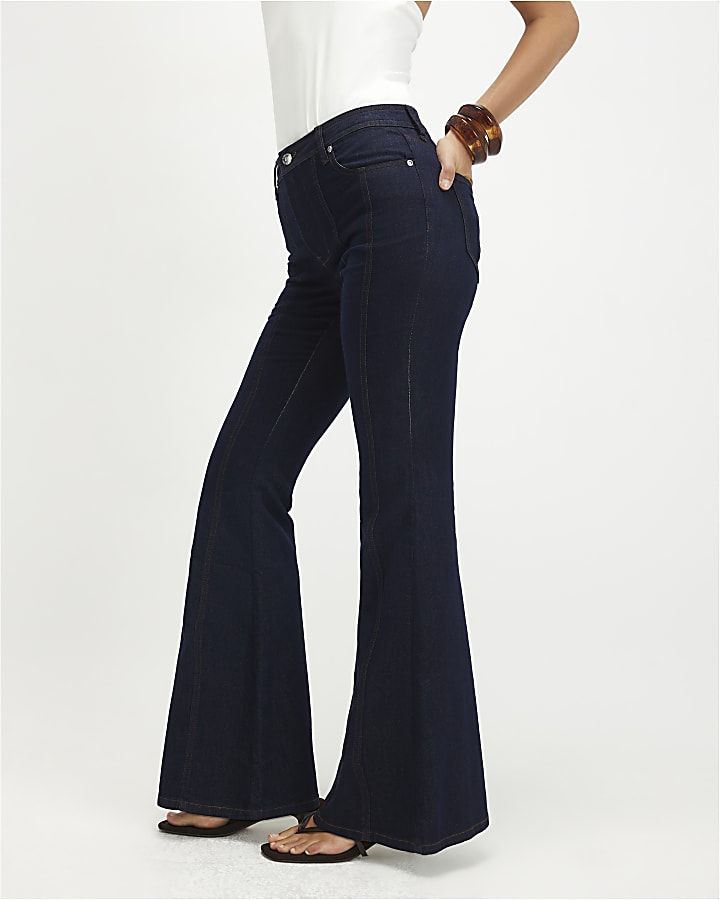 Blue Seam Detail Flare Leg Jeans