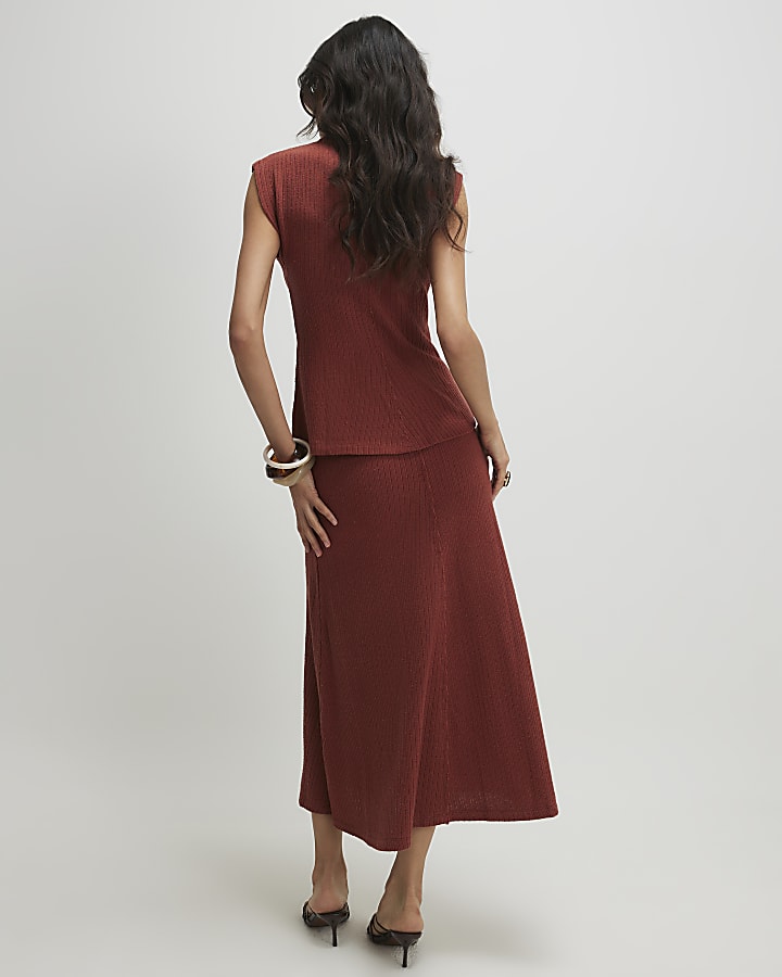 Brown Textured Full Skirt