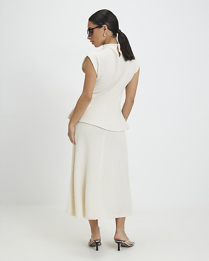 Petite Cream Textured Full Skirt