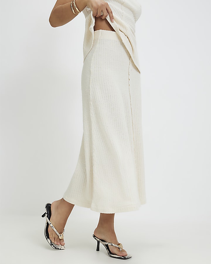 Petite Cream Textured Full Skirt