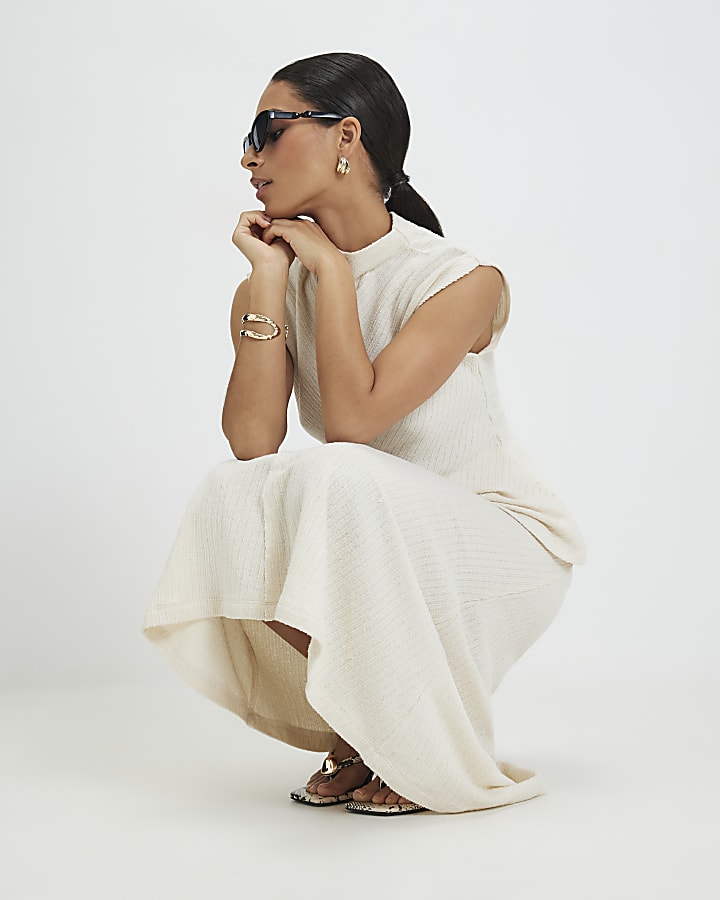 Petite Cream Textured Full Skirt