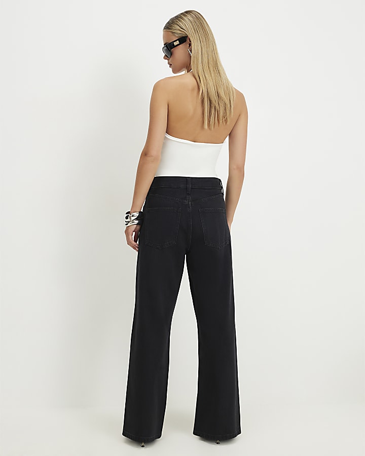 Petite Black Relaxed Straight Leg Jeans