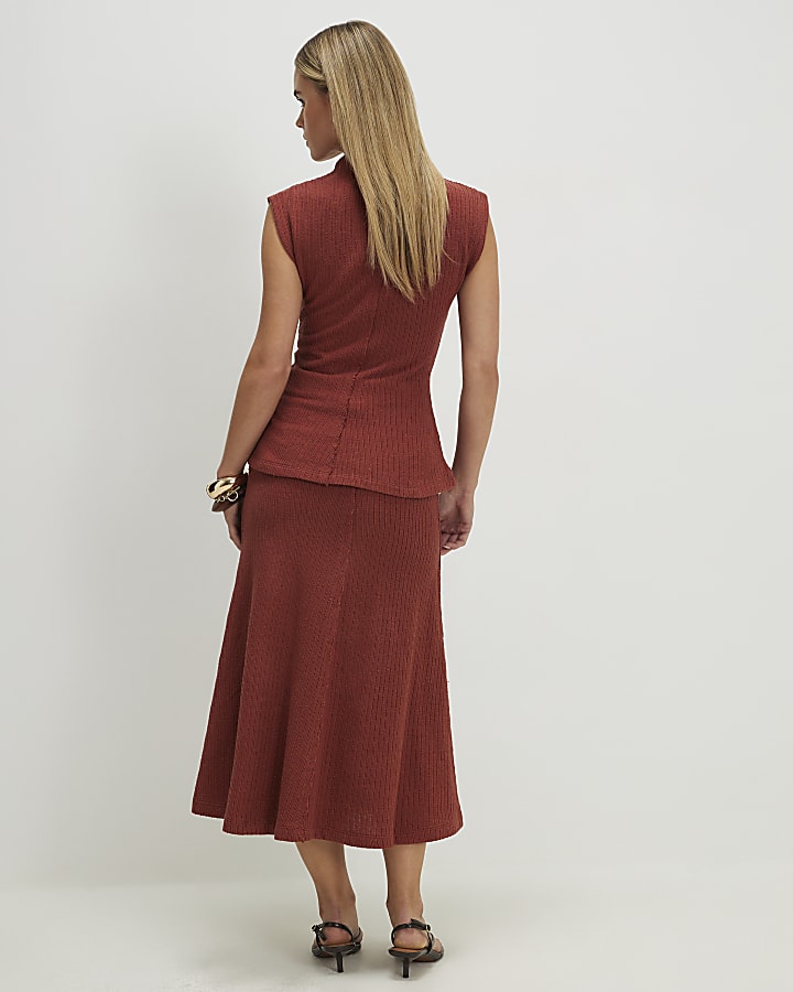 Petite Brown Textured Full Skirt