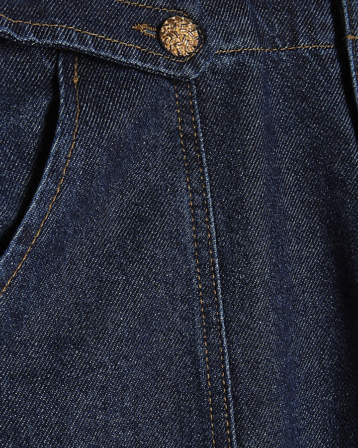 Blue Button Wide Leg Jeans