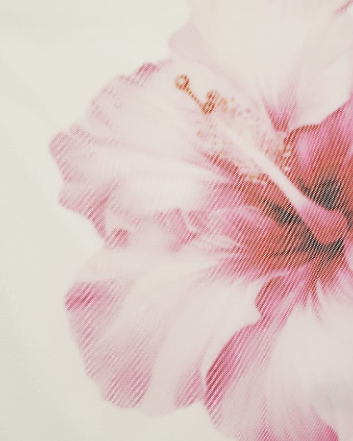 Petite White Mesh Floral Print Top