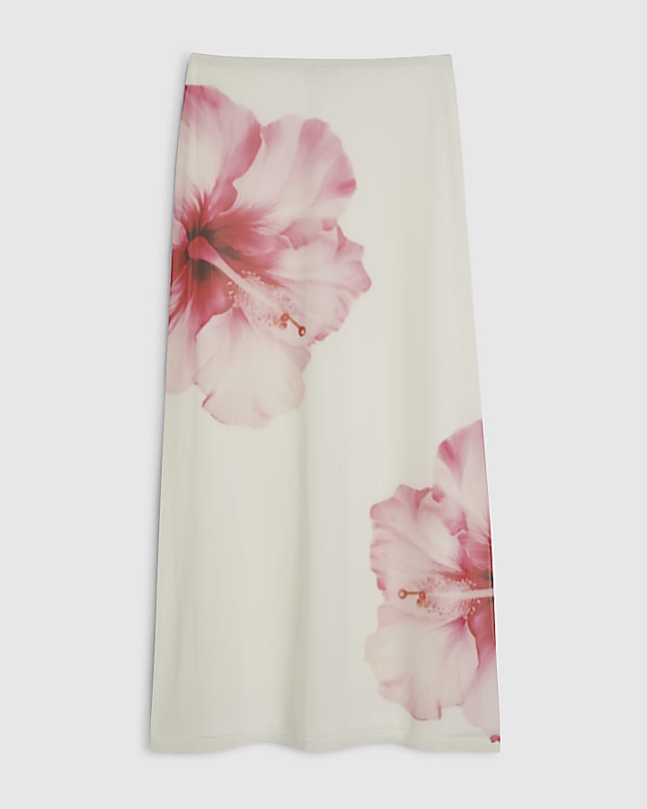 Petite White Mesh Floral Print Maxi Skirt