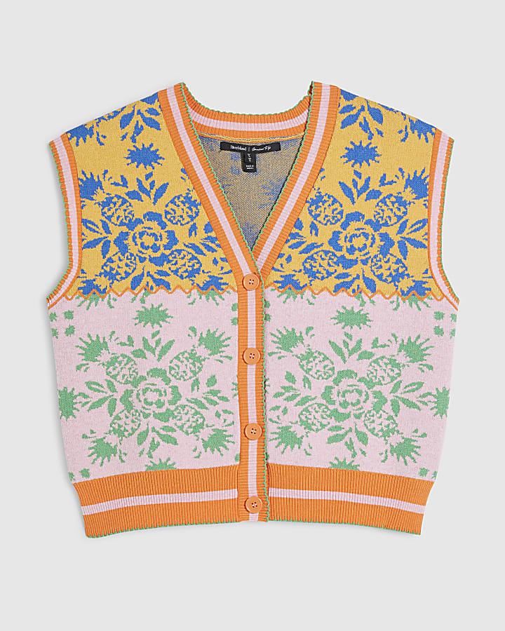 Pink Knitted Floral Waistcoat