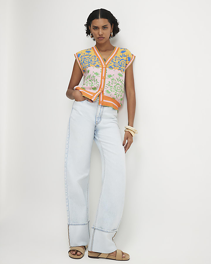 Pink Knitted Floral Waistcoat