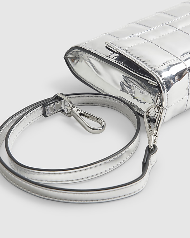 Silver Patent Quilted Clutch Bag
