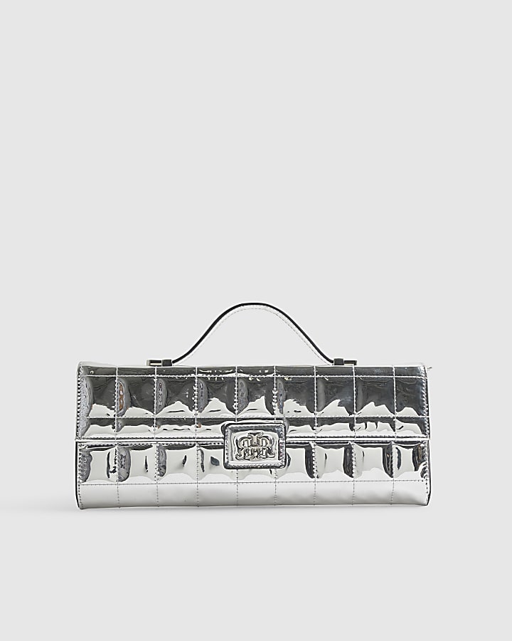 Silver Patent Quilted Clutch Bag