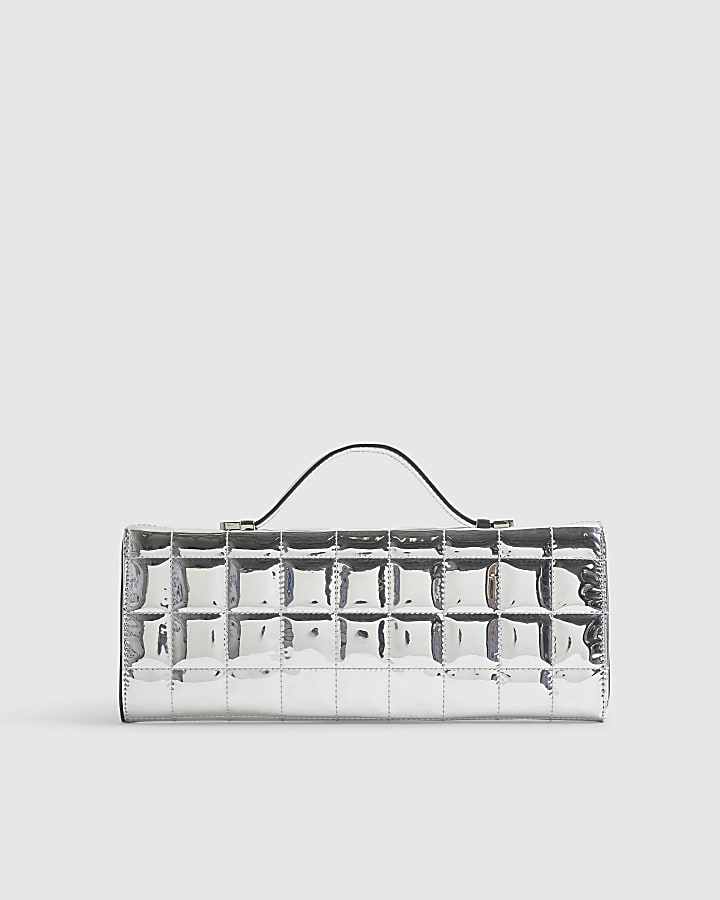 Silver Patent Quilted Clutch Bag