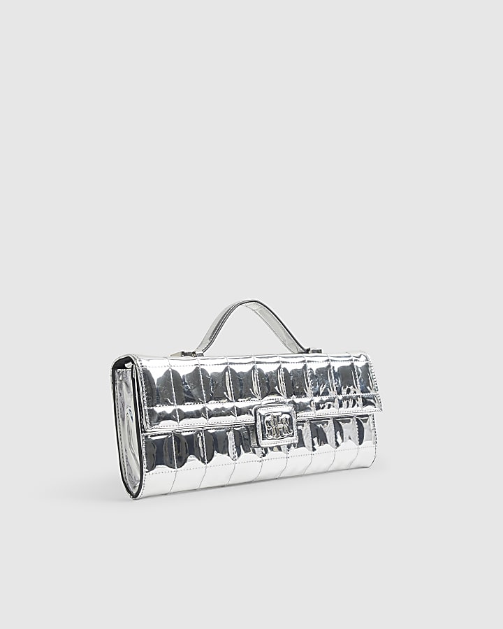 Silver Patent Quilted Clutch Bag