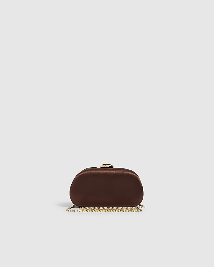 Brown Rosette Hard Shell Clutch Bag