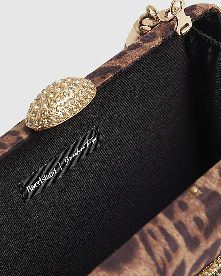 Brown Leopard Print Snake Hard Clutch Bag
