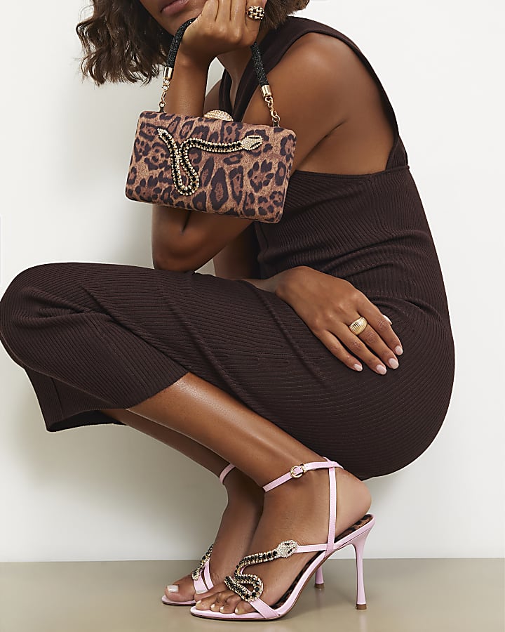 Brown Leopard Print Snake Hard Clutch Bag