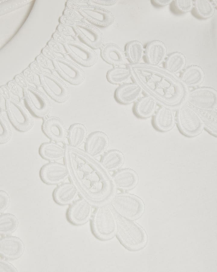 White Cotton Embroidered Trim T-Shirt