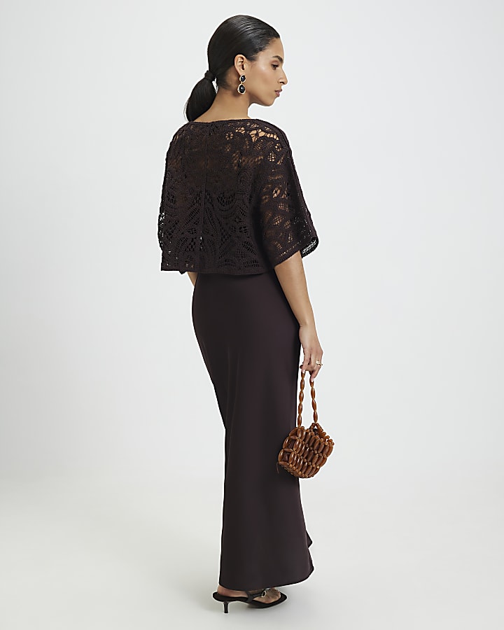 Petite Brown Hybrid Satin Slip Dress