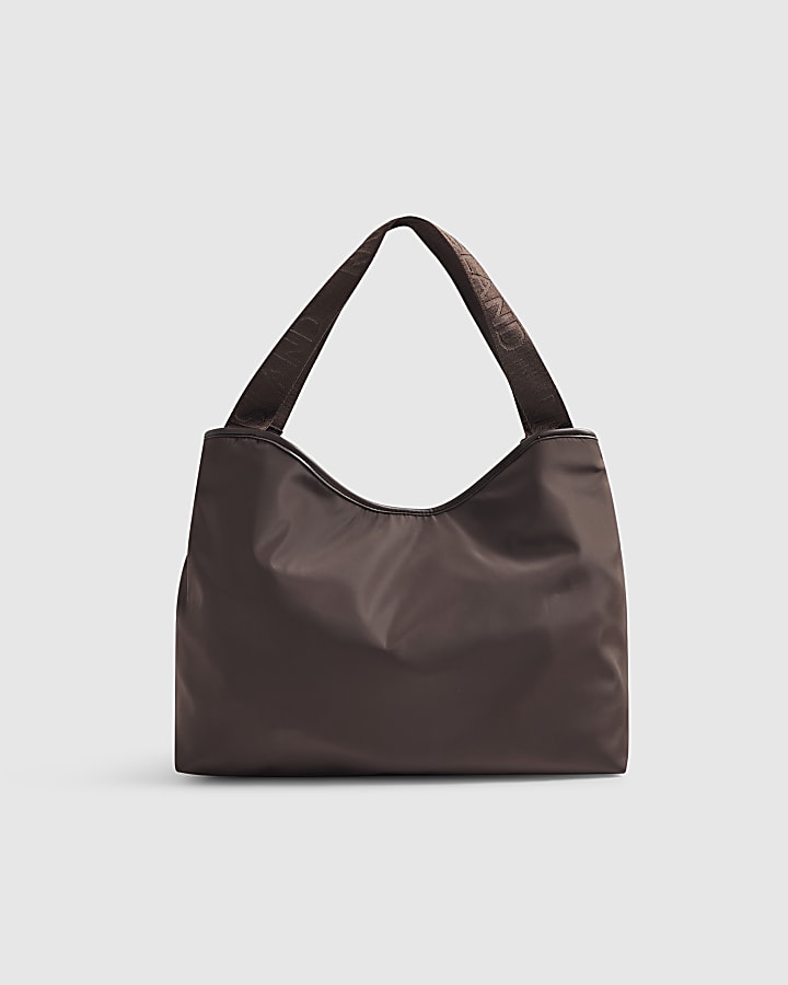 Brown Webbing Handle Slouch Shopper Bag