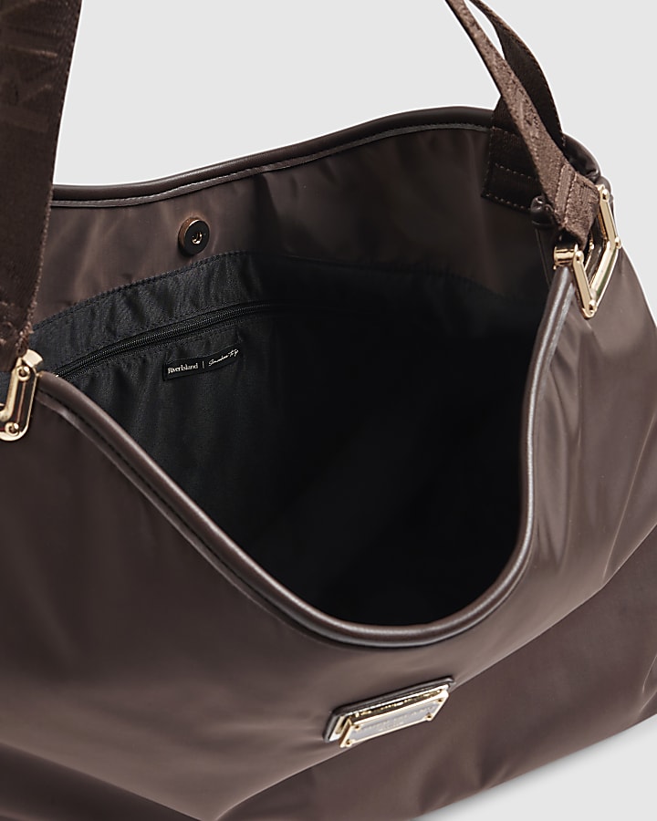 Brown Webbing Handle Slouch Shopper Bag