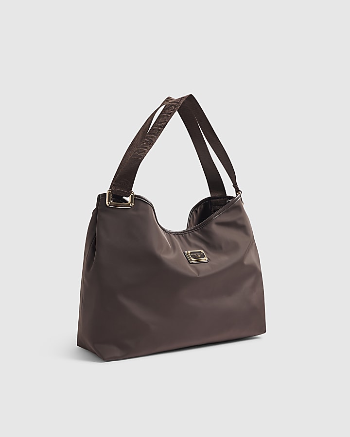 Brown Webbing Handle Slouch Shopper Bag