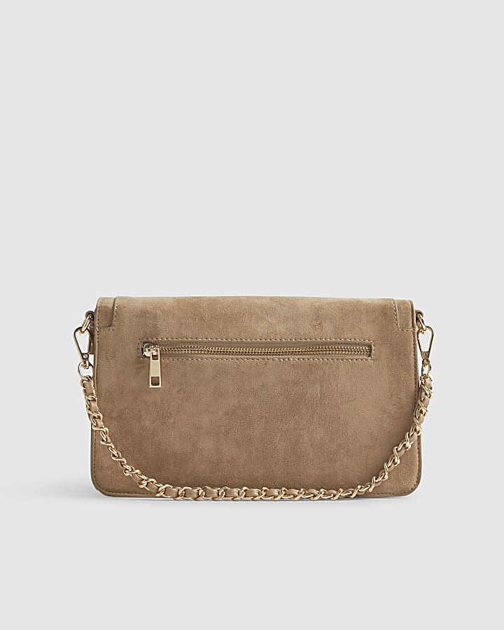 Beige RIR Flap Front 3D Flower Shoulder Bag